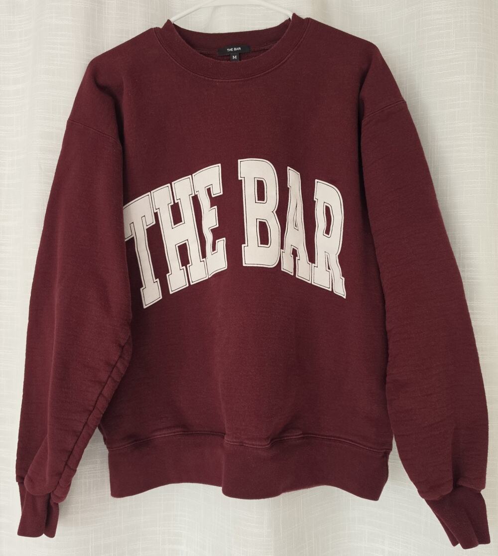 The Bar Sweatshirt Women M burgundy Varsity Crewneck Pullover Oversized Fleece